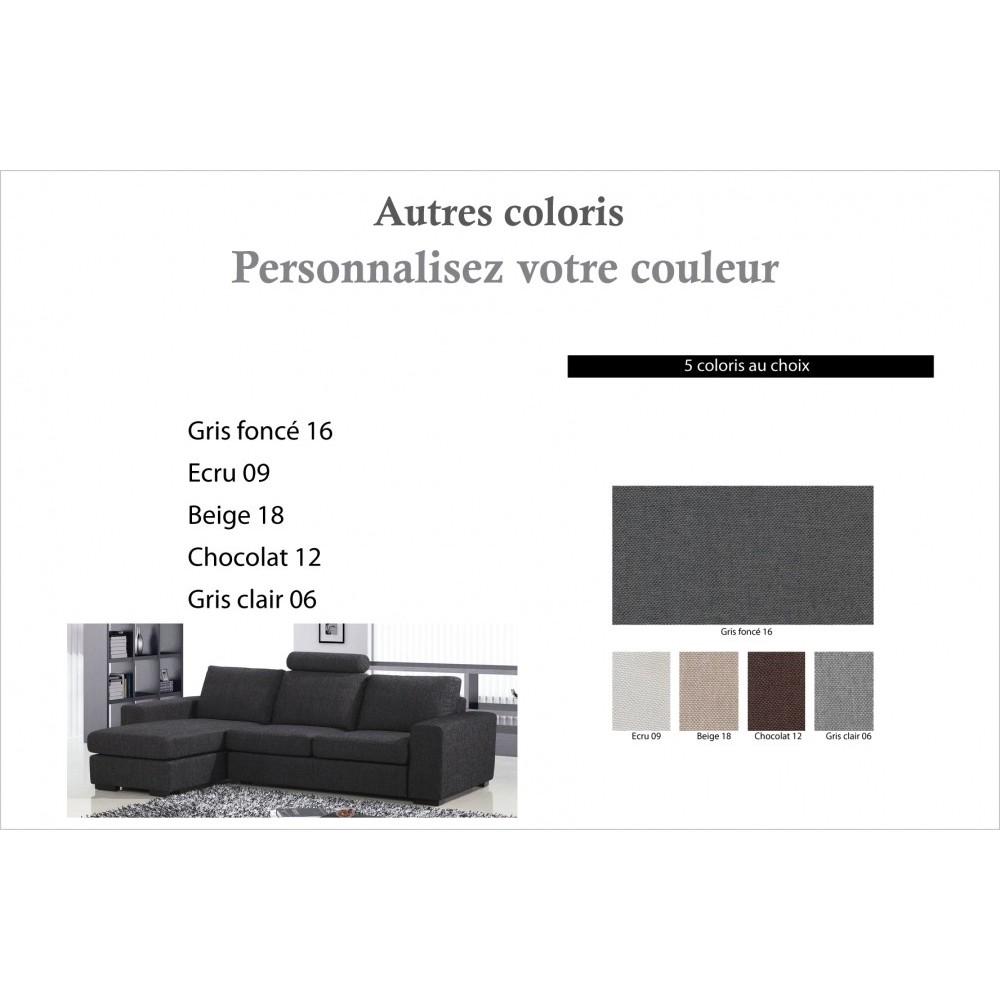 Canapé d'angle en tissu de qualité ZENITH, couleur personnalisée, angle gauche, 4/5 places