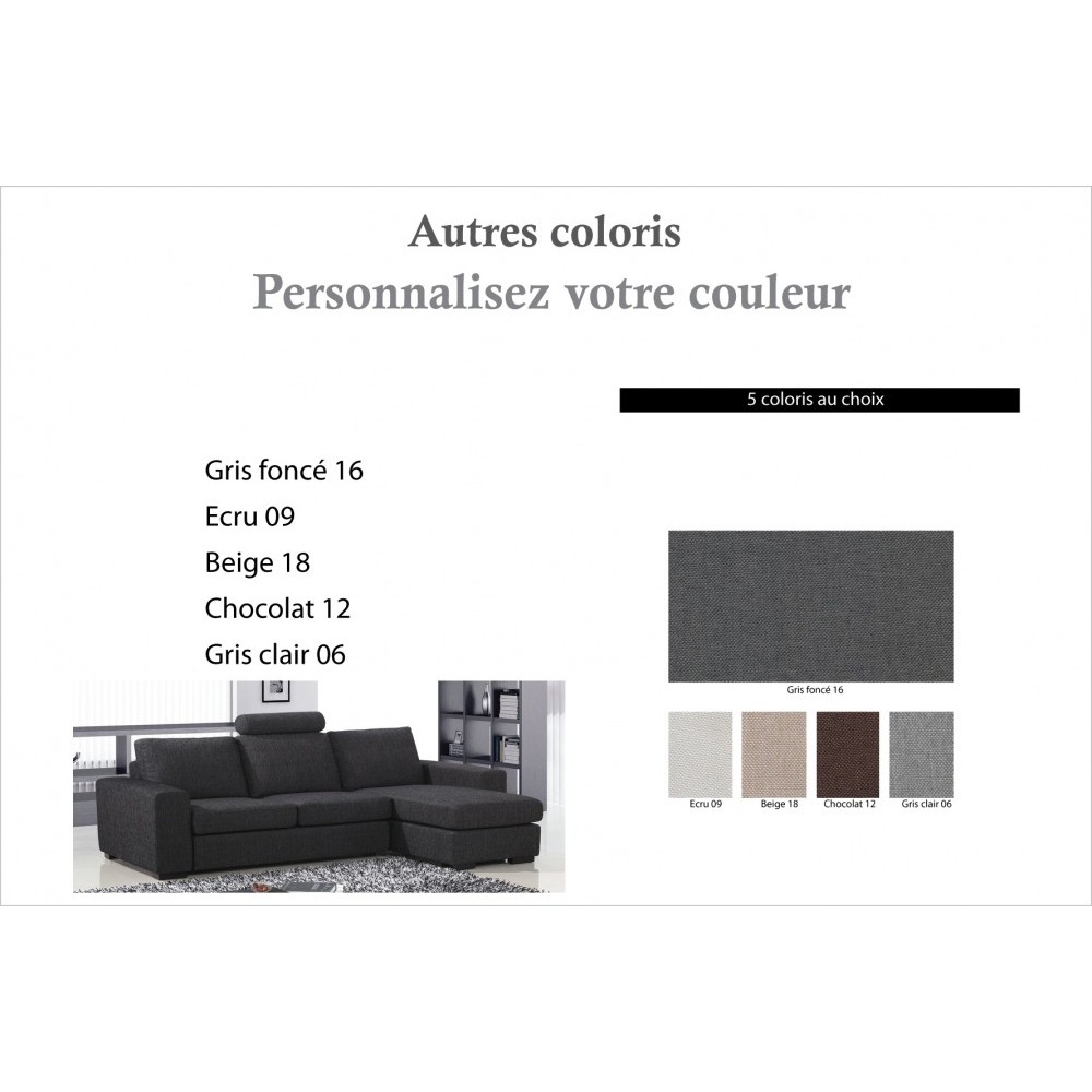 Canapé d'angle en tissu de qualité ZENITH, couleur personnalisée, angle droit, 4/5 places