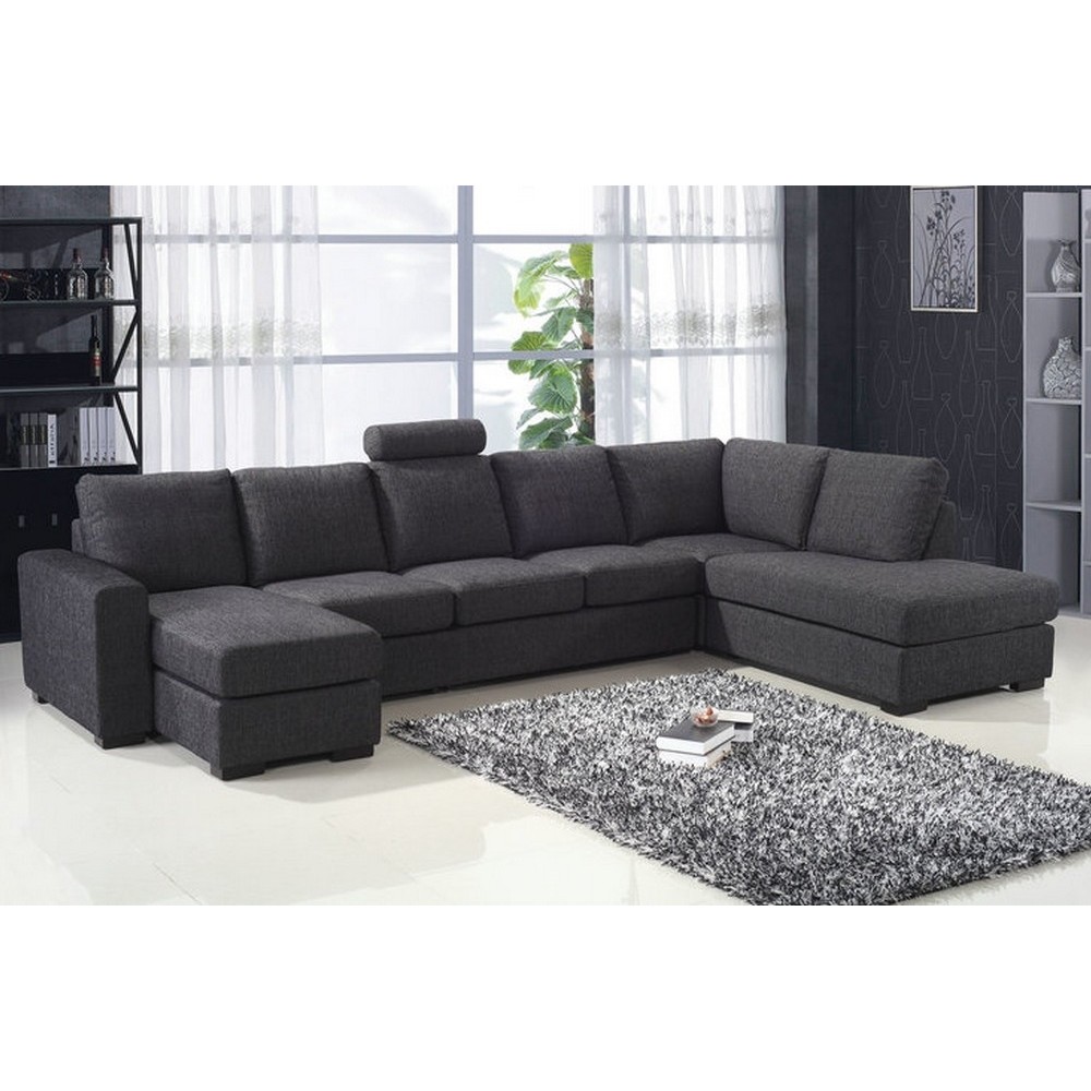 Canapé d'angle en tissu de qualité MIAMI, gris foncé, angle droit, 7/8 places