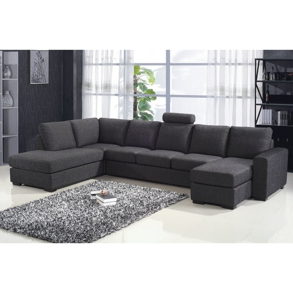 Canapé d'angle en tissu de qualité MIAMI, gris foncé, angle gauche, 7/8 places