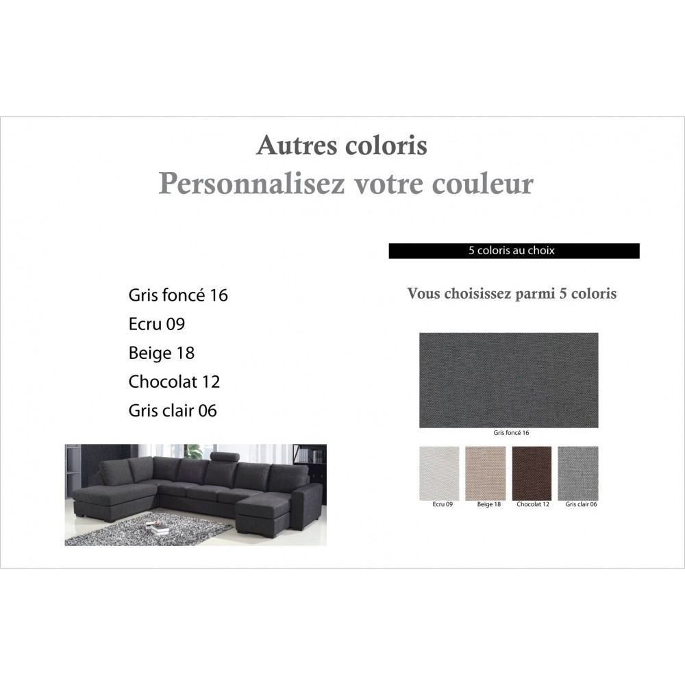 Canapé d'angle en tissu de qualité MIAMI, couleur personnalisée, angle gauche, 7/8 places