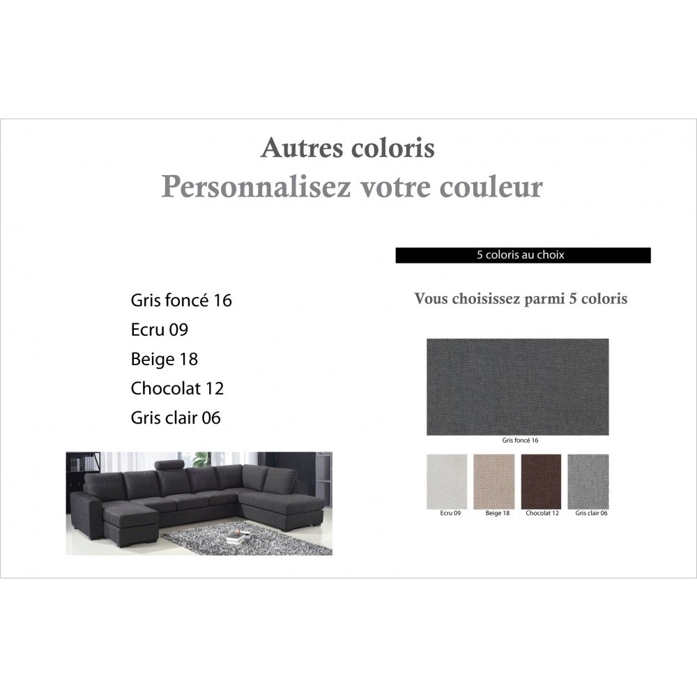 Canapé d'angle en tissu de qualité MIAMI, couleur personnalisée, angle droit, 7/8 places