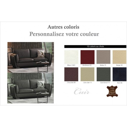 Canapé 3 places en cuir italien buffle DANEMARK, couleur personnalisée