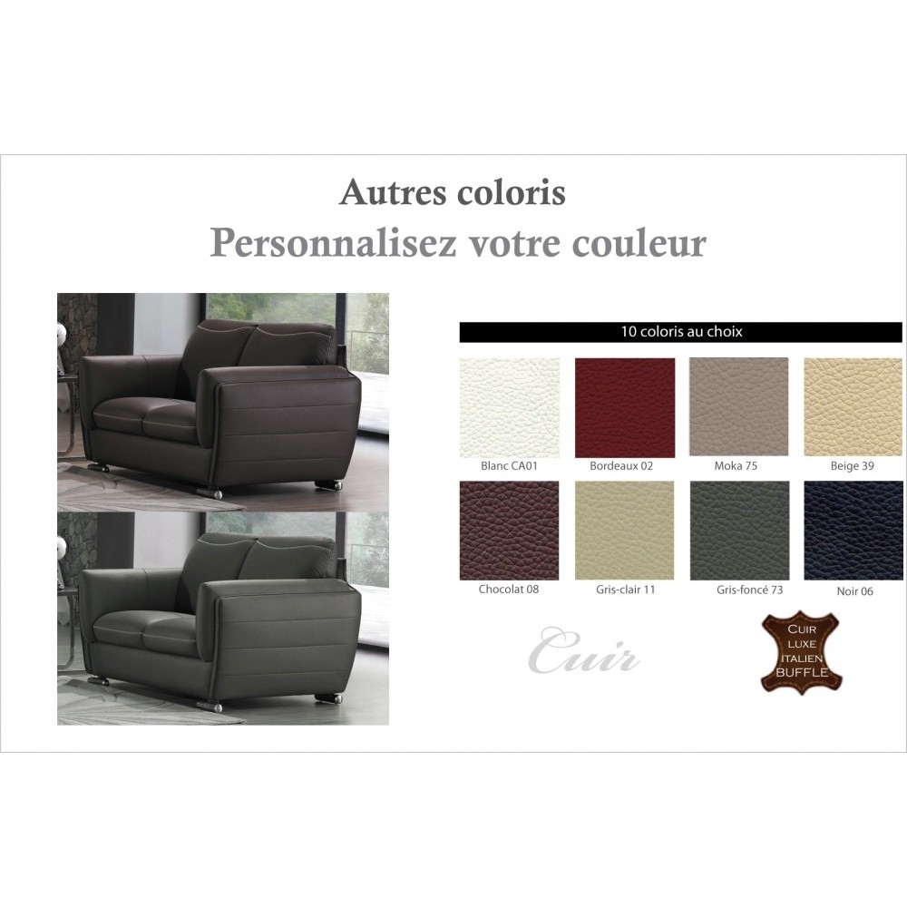 Canapé 2 places en cuir italien buffle DANEMARK, couleur personnalisée