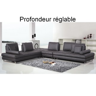 Canapé d'angle en cuir buffle italien de luxe 7/8 places PENTHOUSE, noir, angle gauche