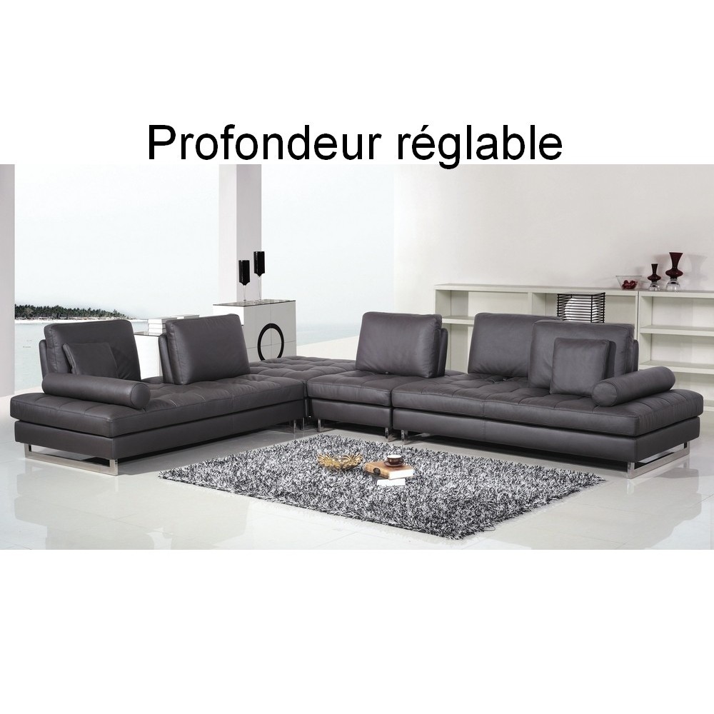 Canapé d'angle en cuir buffle italien de luxe 7/8 places PENTHOUSE, noir, angle gauche Canapé d'angle en cuir buffle italien de luxe 7/8 places PENTHOUSE, noir, angle gauche