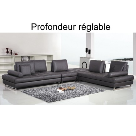 Canapé d'angle en cuir buffle italien de luxe 7/8 places PENTHOUSE, noir, angle droit