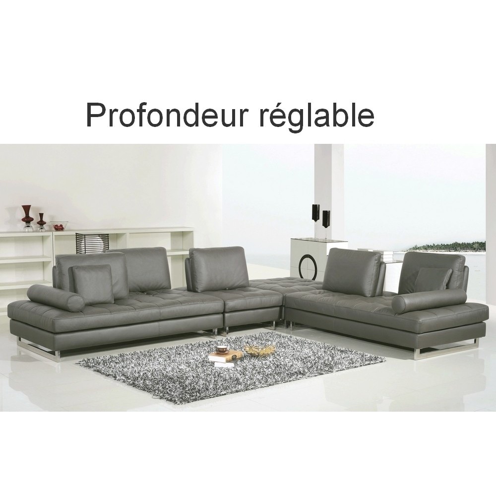 Canapé d'angle en cuir buffle italien de luxe 7/8 places PENTHOUSE, gris foncé, angle droit Canapé d'angle en cuir buffle italien de luxe 7/8 places PENTHOUSE, gris foncé, angle droit
