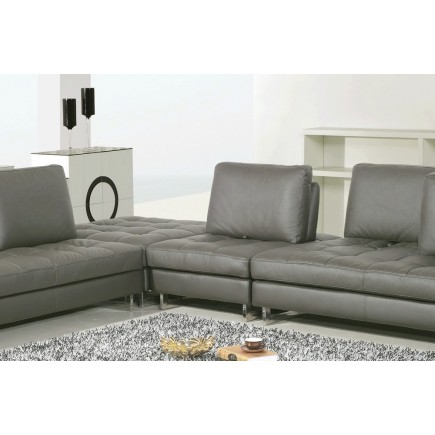 Canapé d'angle en cuir buffle italien de luxe 7/8 places PENTHOUSE, gris foncé, angle droit