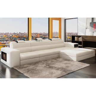 Canapé d'angle en cuir italien 4/5 places ENJOY, blanc