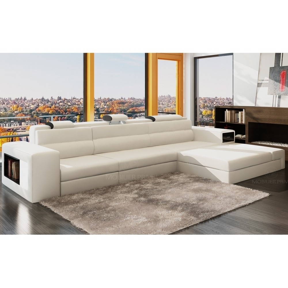 Canapé d'angle en cuir italien 4/5 places ENJOY, blanc, angle droit