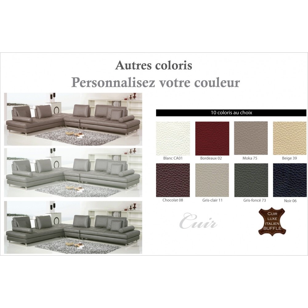 Canapé d'angle en cuir buffle italien de luxe 7/8 places PENTHOUSE, couleur personnalisée, angle gauche Canapé d'angle en cuir buffle italien de luxe 7/8 places PENTHOUSE, couleur personnalisée, angle gauche