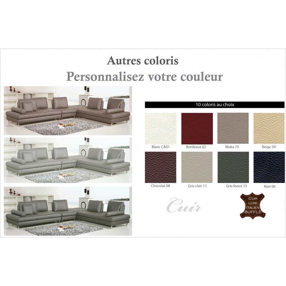 Canapé d'angle en cuir buffle italien de luxe 7/8 places PENTHOUSE, couleur personnalisée, angle droit Canapé d'angle en cuir buffle italien de luxe 7/8 places PENTHOUSE, couleur personnalisée, angle droit