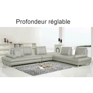 Canapé d'angle en cuir buffle italien de luxe 7/8 places PENTHOUSE, gris-clair, angle droit