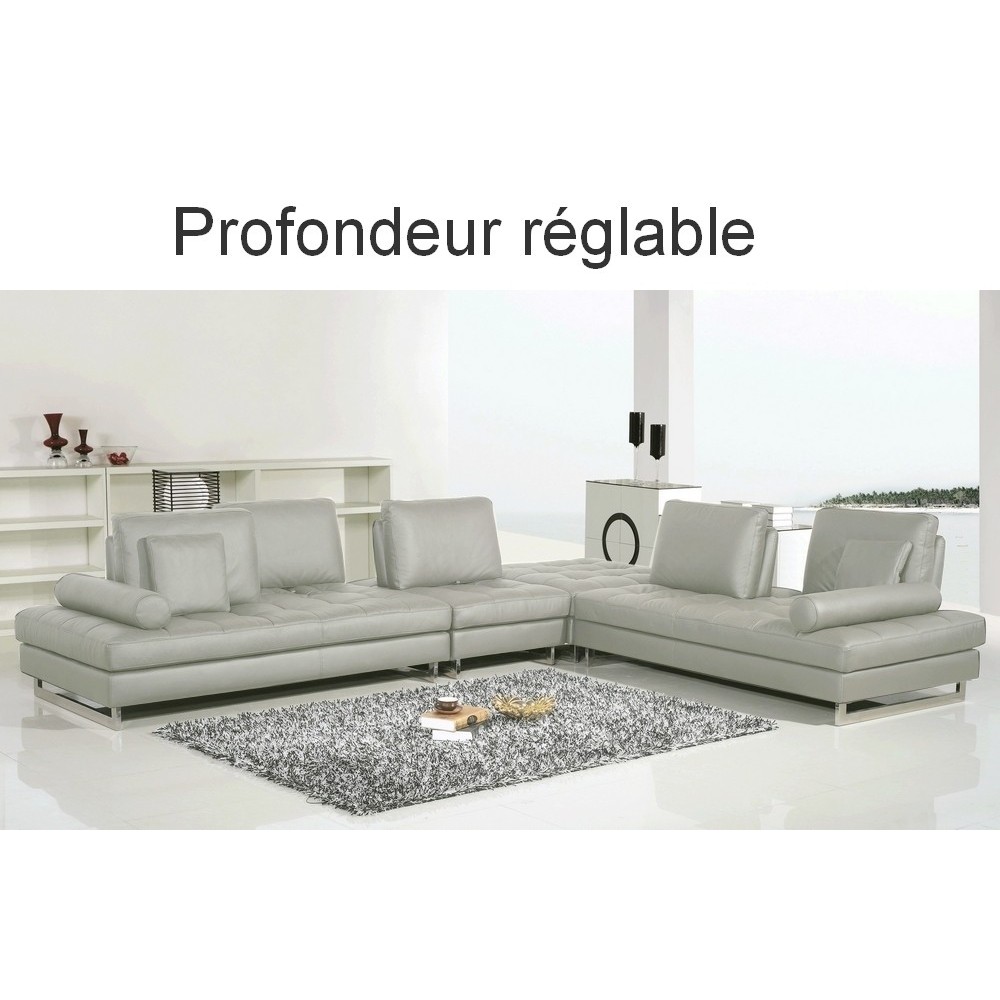 Canapé d'angle en cuir buffle italien de luxe 7/8 places PENTHOUSE, gris-clair, angle droit Canapé d'angle en cuir buffle italien de luxe 7/8 places PENTHOUSE, gris-clair, angle droit