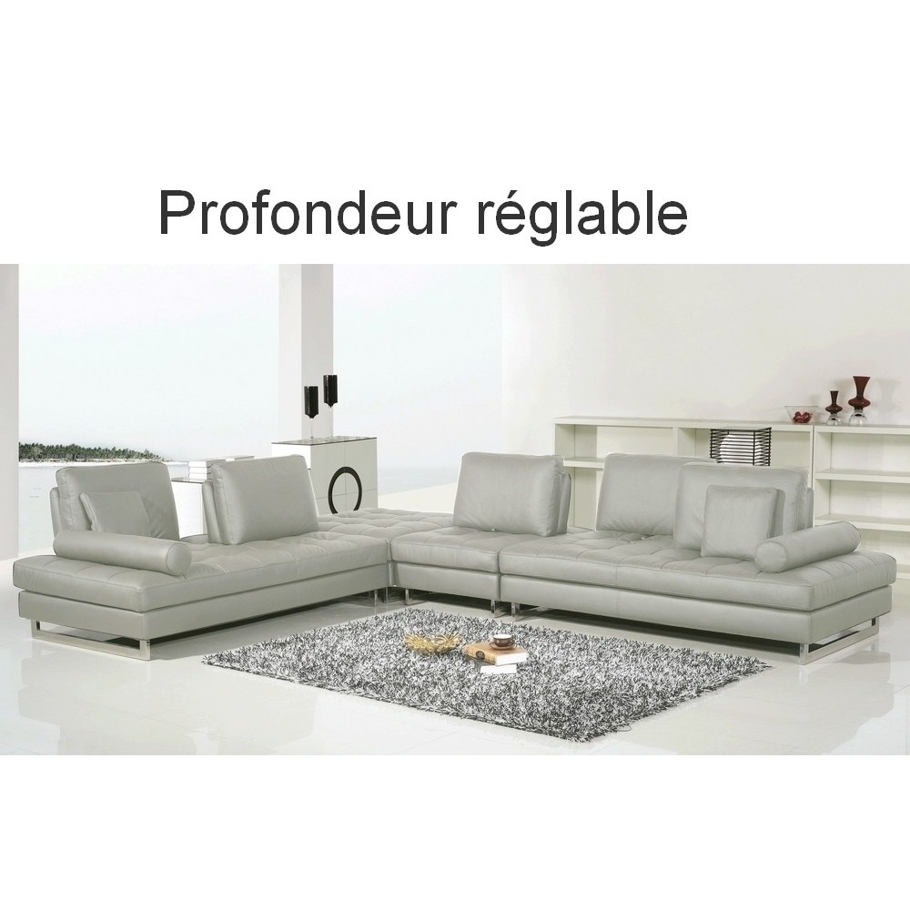 Canapé d'angle en cuir buffle italien de luxe 7/8 places PENTHOUSE, gris clair, angle gauche Canapé d'angle en cuir buffle italien de luxe 7/8 places PENTHOUSE, gris clair, angle gauche