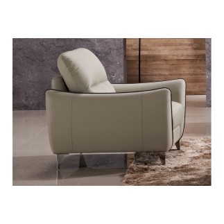 Fauteuil 1 place en cuir italien buffle RIVOLI, beige et liseret chocolat