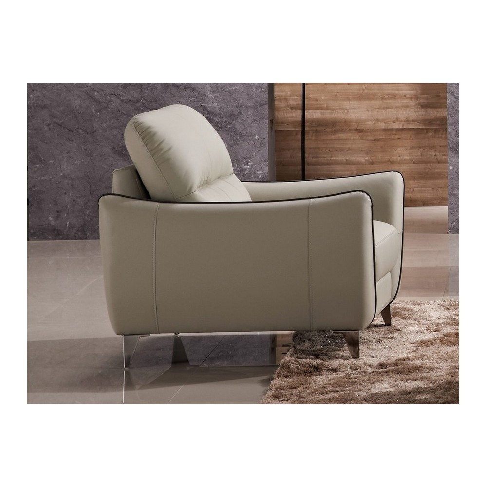Fauteuil 1 place en cuir italien buffle RIVOLI, beige et liseret chocolat