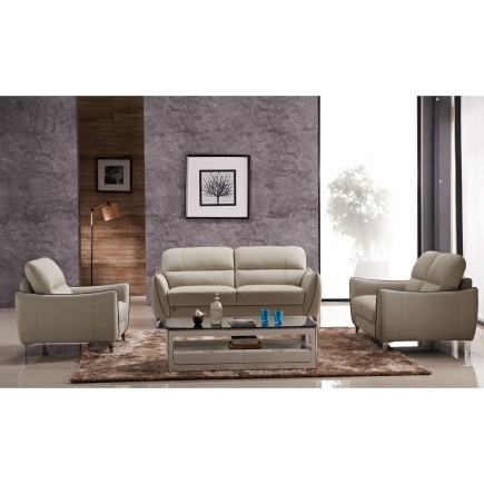 Fauteuil 1 place en cuir italien buffle RIVOLI, beige et liseret chocolat