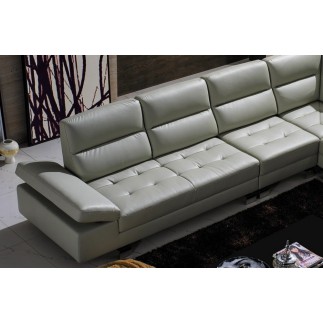 Canapé d'angle en cuir de buffle italien de luxe 6/7 places GIOVANI, gris clair, angle droit