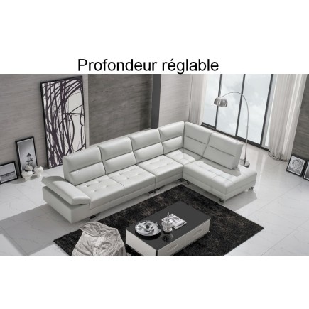 Canapé d'angle en cuir de buffle italien de luxe 6/7 places GIOVANI, blanc, angle droit
