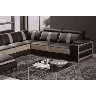 Canapé d'angle cuir buffle italien 7/8 places , LEONARDO, couleur chocolat et moka, angle droit