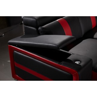 Canapé d'angle cuir buffle italien 7/8 places , LEONARDO, couleur noir et rouge, angle droit
