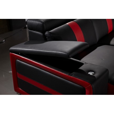Canapé d'angle cuir buffle italien 7/8 places , LEONARDO, couleur noir et rouge, angle droit