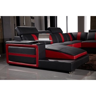 Canapé d'angle cuir buffle italien 7/8 places , LEONARDO, couleur noir et rouge, angle droit
