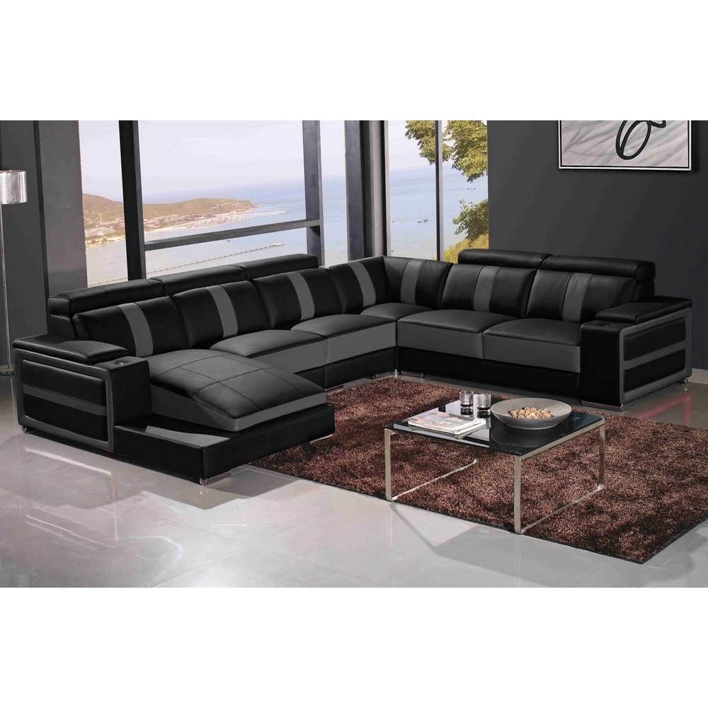 Canapé d'angle cuir buffle italien 7/8 places , LEONARDO, couleur noir et gris foncé, angle droit Canapé d'angle cuir buffle italien 7/8 places , LEONARDO, couleur noir et gris foncé, angle droit
