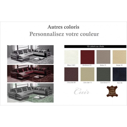 Canapé d'angle cuir buffle italien 7/8 places , LEONARDO, couleur personnalisée, angle droit