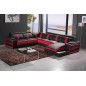 Canapé d'angle cuir buffle italien 7/8 places , LEONARDO, couleur noir et rouge, angle gauche Canapé d'angle cuir buffle italien 7/8 places , LEONARDO, couleur noir et rouge, angle gauche