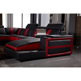 Canapé d'angle cuir buffle italien 7/8 places , LEONARDO, couleur noir et rouge, angle gauche