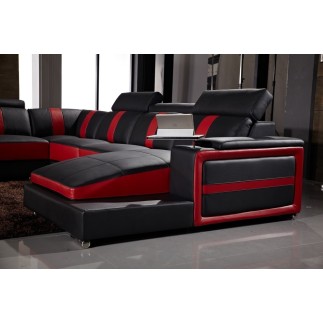 Canapé d'angle cuir buffle italien 7/8 places , LEONARDO, couleur noir et rouge, angle gauche