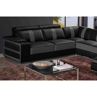 Canapé d'angle cuir buffle italien 7/8 places , LEONARDO, couleur noir et gris foncé, angle gauche