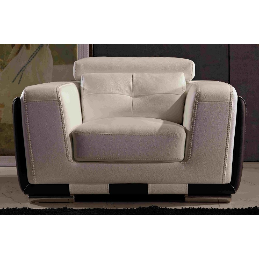 Fauteuil 1 place en cuir italien buffle JASON, blanc et chocolat