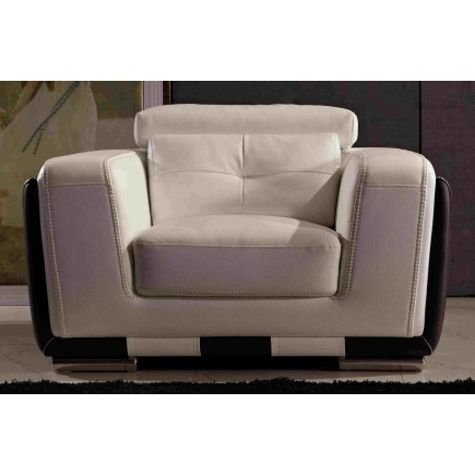 Fauteuil 1 place en cuir italien buffle JASON, blanc et chocolat