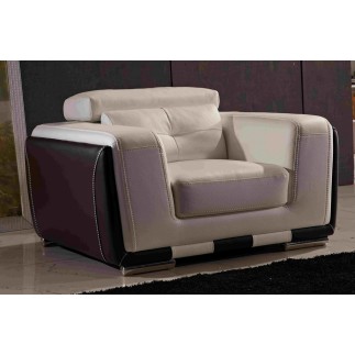 Fauteuil 1 place en cuir italien buffle JASON, beige et chocolat
