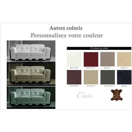 Canapé 2 places en cuir italien buffle JASON, couleurs personnalisées