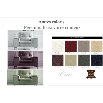 Fauteuil 1 place en cuir italien buffle LUIGI, couleur personnalisée
