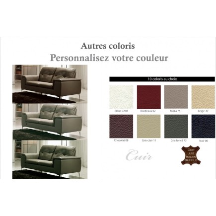 Canapé 2 places en cuir italien buffle LUIGI, couleur personalisée