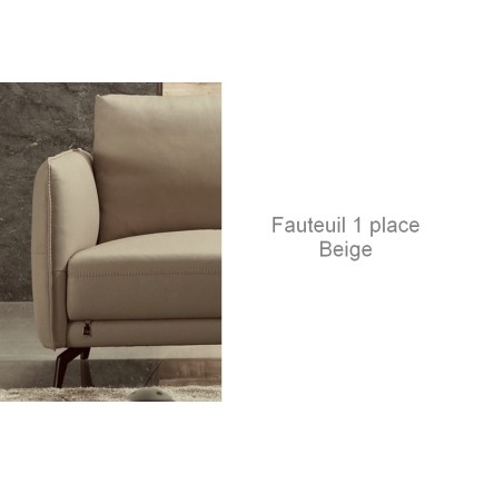 Fauteuil 1 place en cuir italien buffle ROMEO, beige