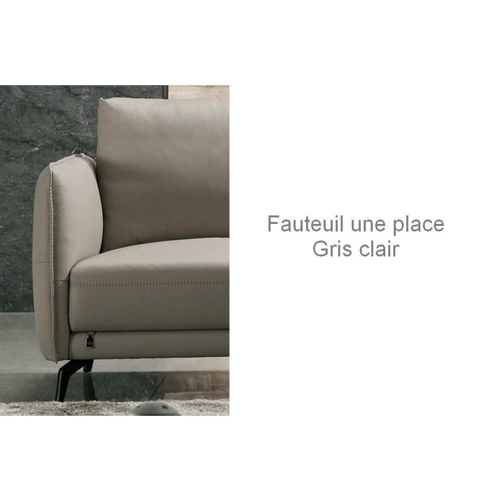 Fauteuil 1 place en cuir italien buffle ROMEO, gris clair