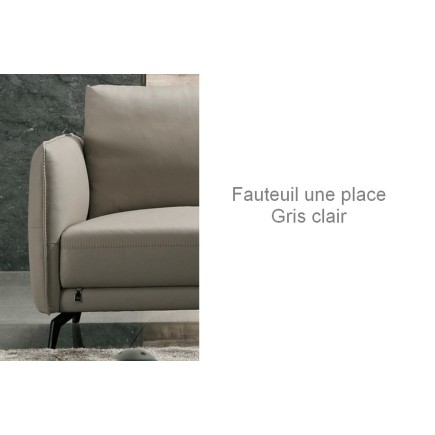 Fauteuil 1 place en cuir italien buffle ROMEO, gris clair