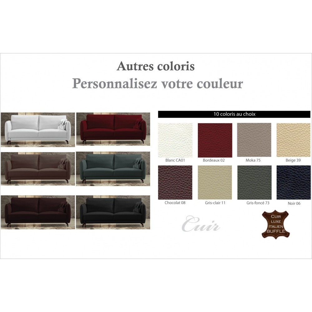 Canapé 3 places en cuir italien buffle ROMEO, couleur personnalisée