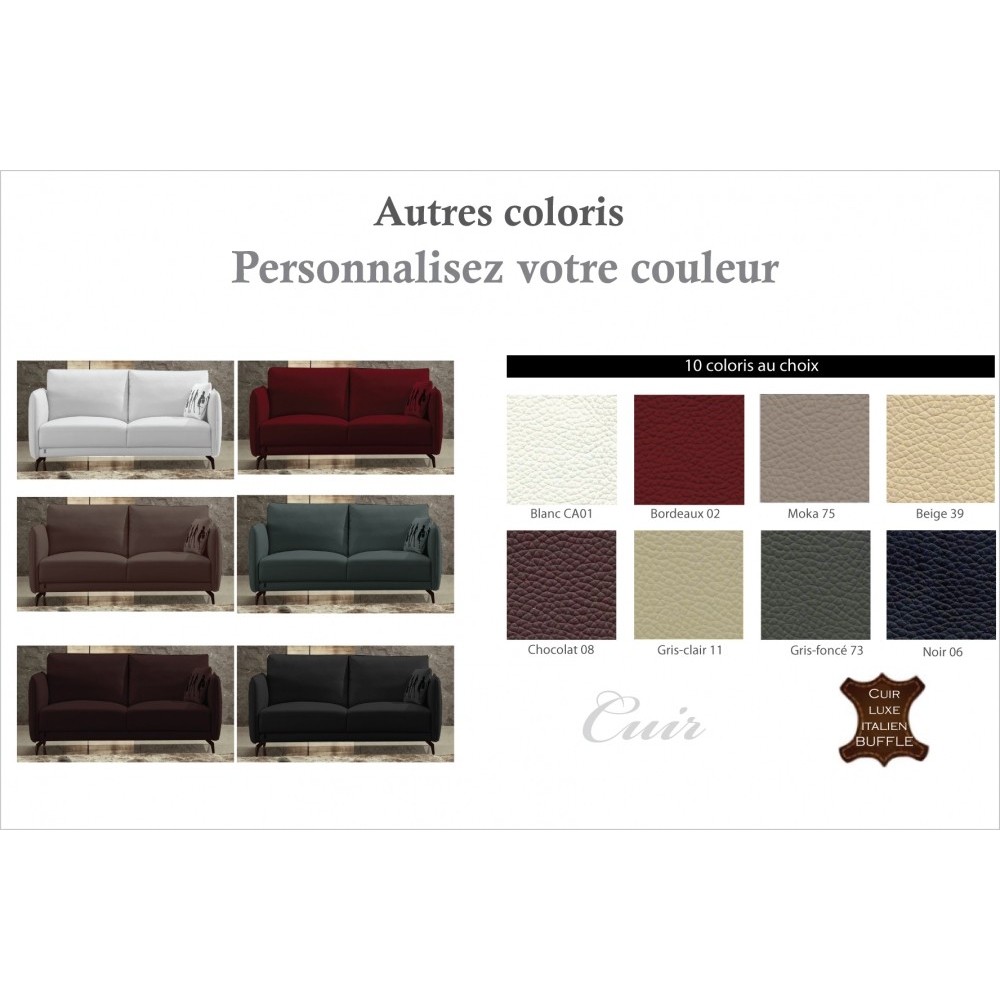 Canapé 2 places en cuir italien buffle ROMEO, couleur personnalisée