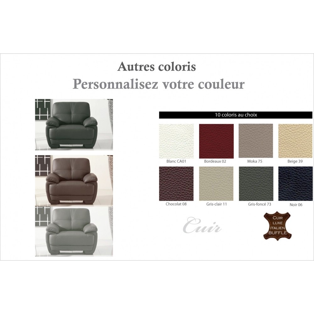 Fauteuil 1place en cuir italien buffle LEANDRO, couleur personnalisée