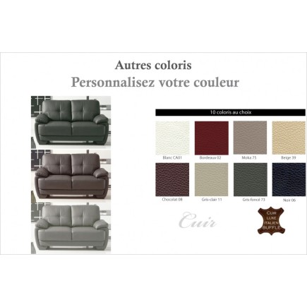 Canapé 2 places en cuir italien buffle LEANDRO, couleur personnalisée