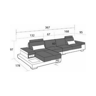 Canapé d'angle en cuir italien 5 places ENZO, angle gauche , noir et blanc,en stock