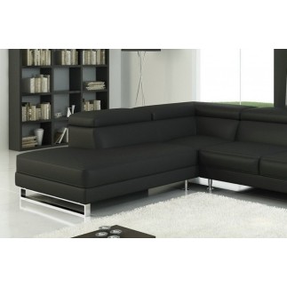 Canapé d'angle en cuir italien 5/6 places Grand GEORGE en stock , noir, angle gauche, livraison sous 7 jours